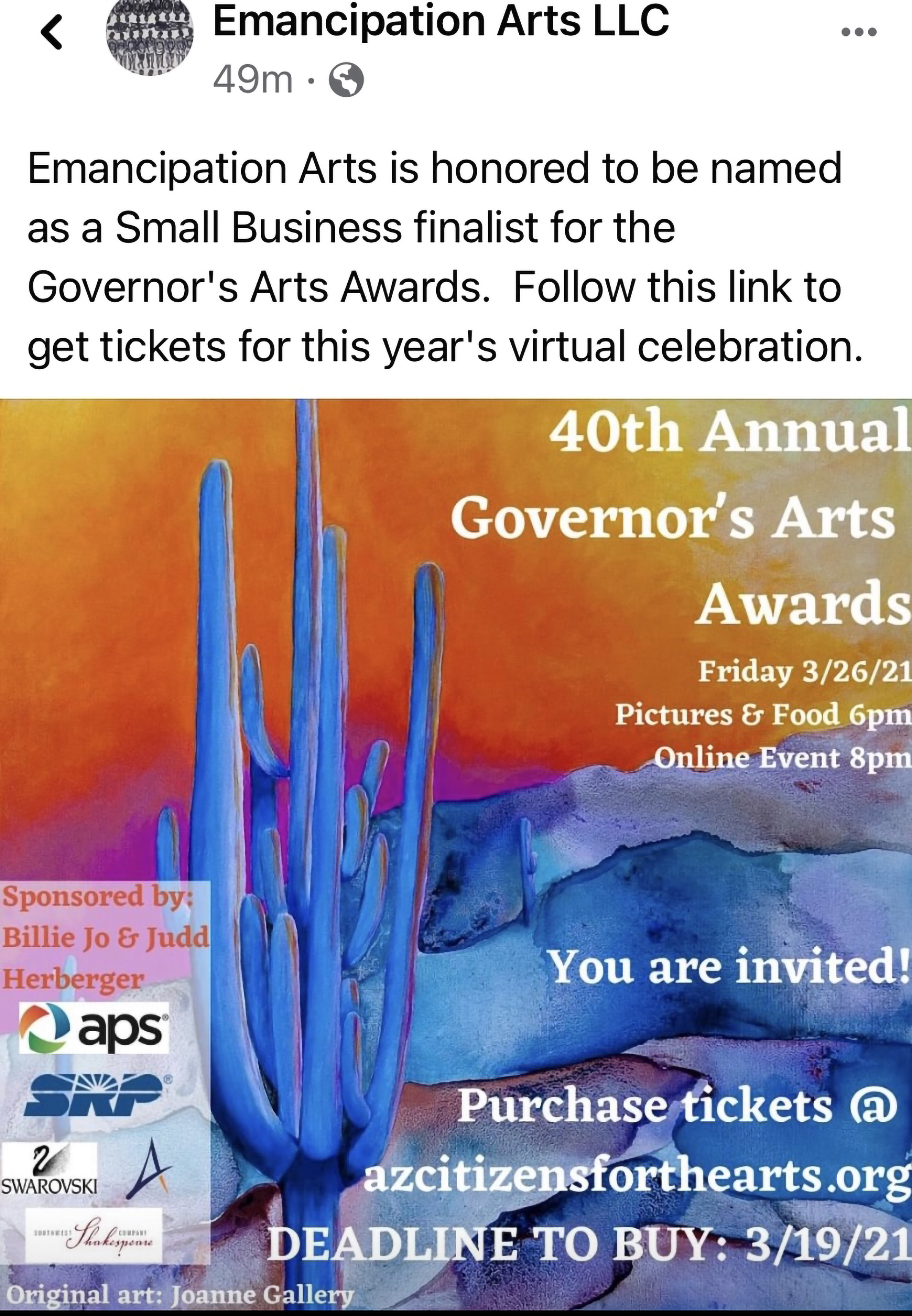 Arizona Governor's Art Award cover 2021