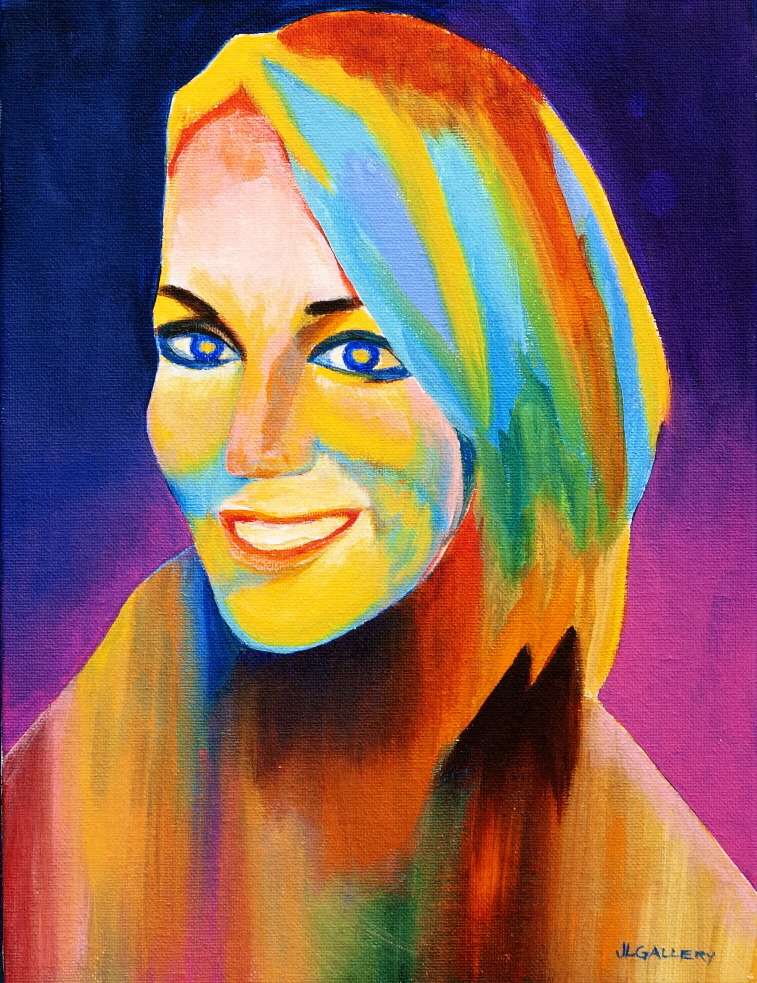 Face of a woman with lots of colors
